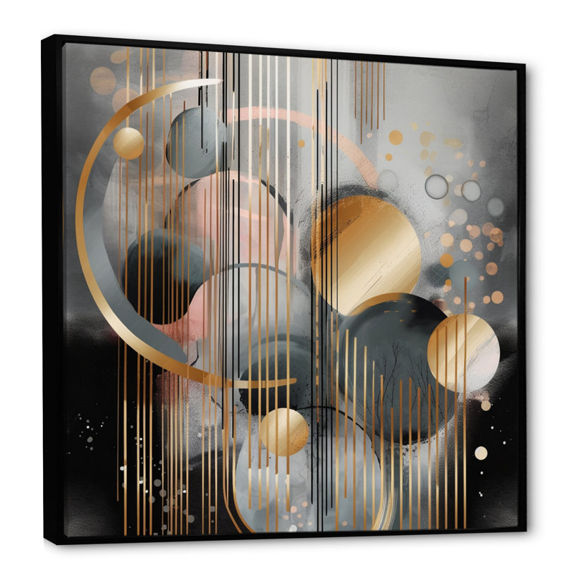 Abstrait formes et lignes III - art mural abstrait en marbre, H 24 po x l 24 po x P 1 po, Toile avec cadre flottant noir
