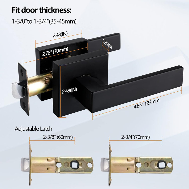 1 Pack Square Keyless Passage Door Lever Handle In Matte Black Finish