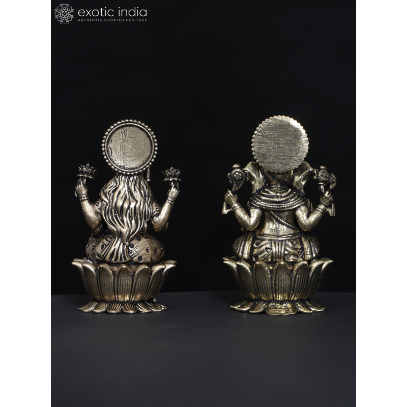 2 petites superbes paires de statues en laiton Ganesha Lakshmi
