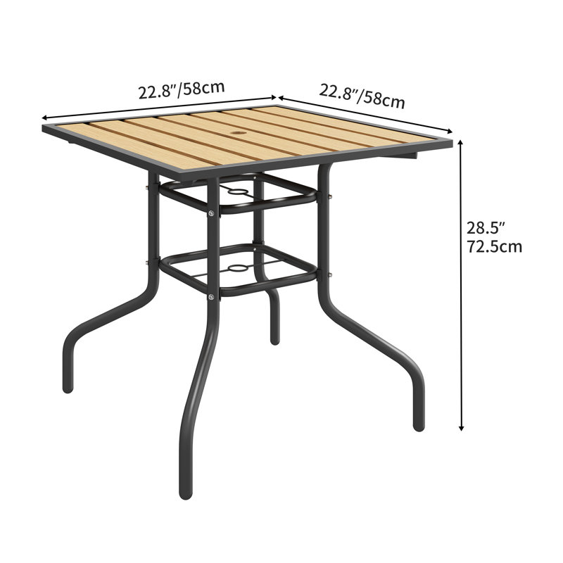 Aadu 58cm Square Outdoor Dining Table with 4.2cm Umbrella Hole