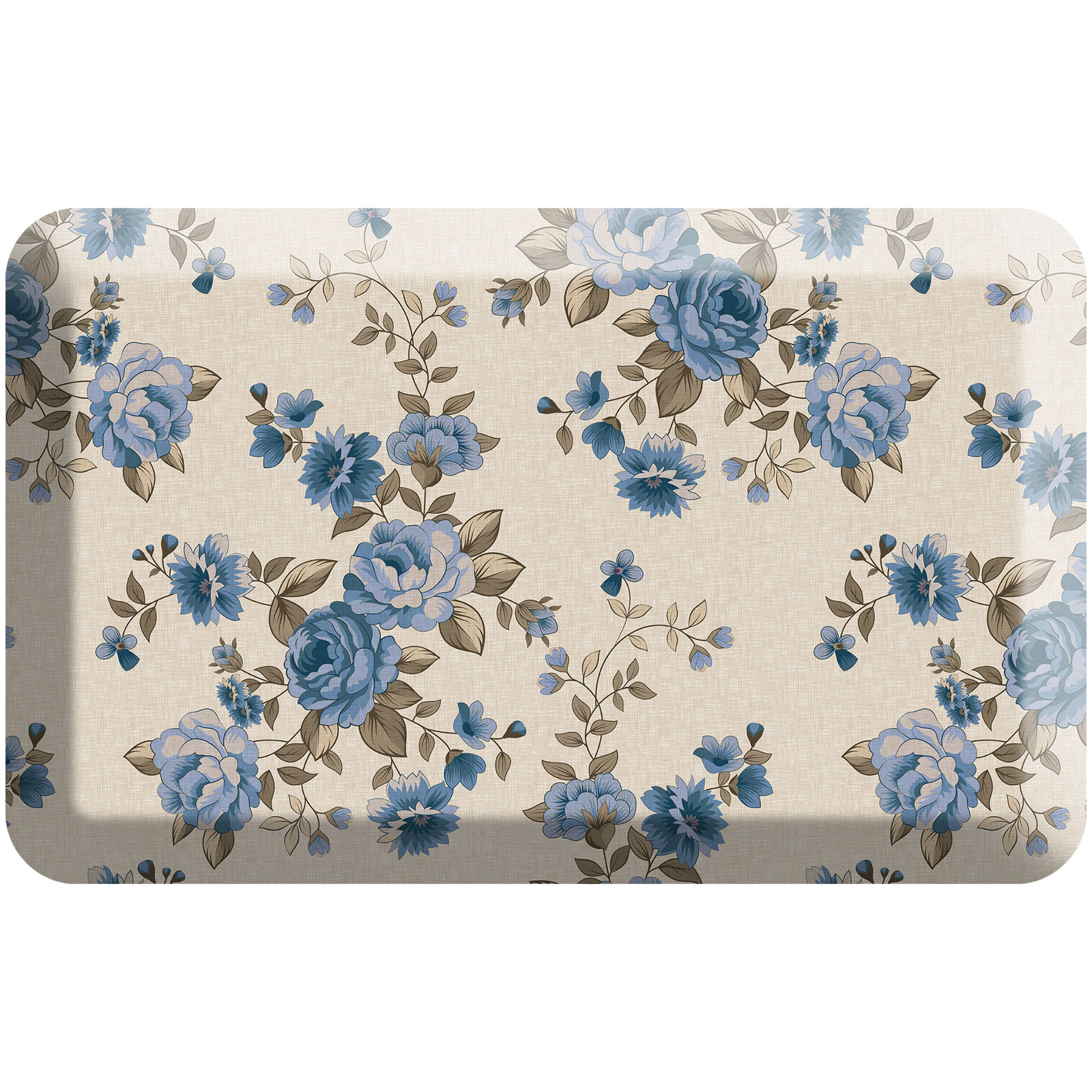 English Rose Garden Anti-Fatigue Kitchen Comfort Mat, Blue, Rectangle 20" x 32"