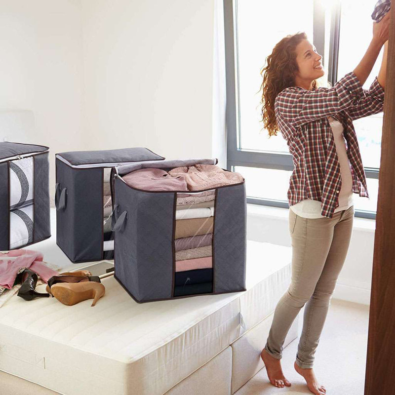 4 Pack Fabric Storage Bag, Clothes Storage, Blanket Storage Bags with Handle for Organizing Bedroom, Closet, 17.32"x11"x18.90"