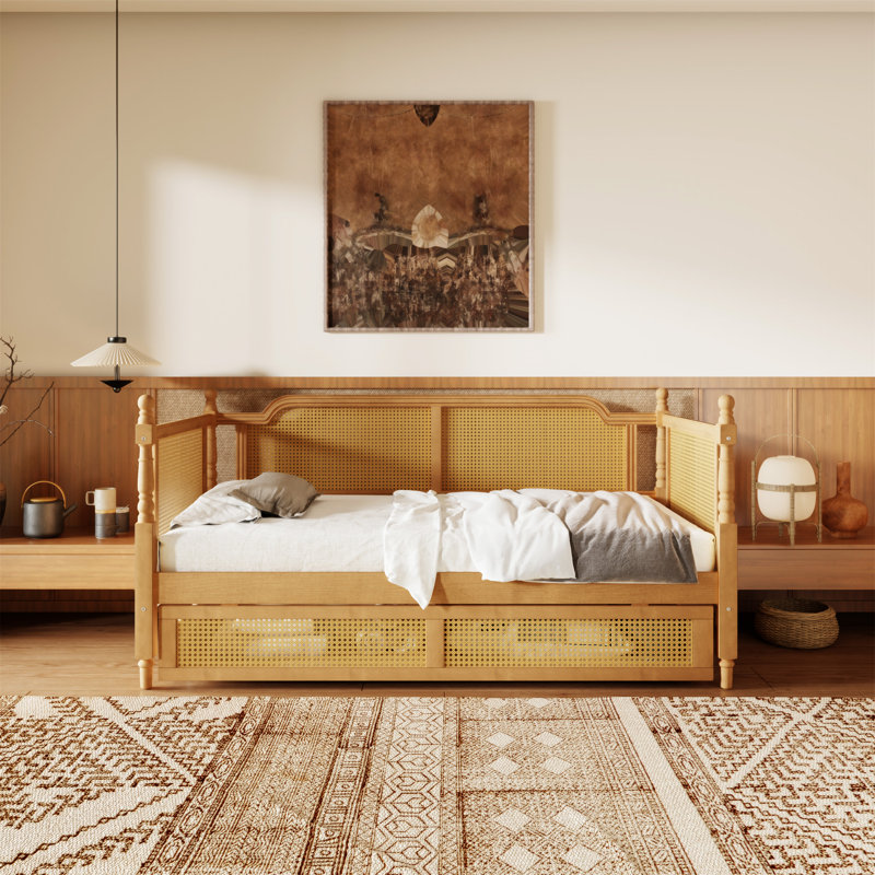 Traditional Style Rattan   Daybed With 2 Drawers For Limited Space