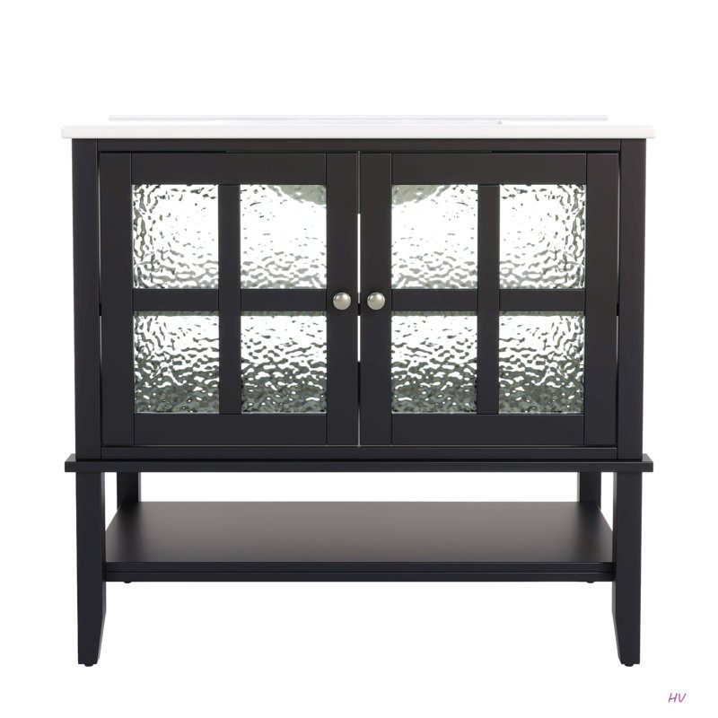 Meuble-lavabo 36 po avec lavabo en céramique, Black