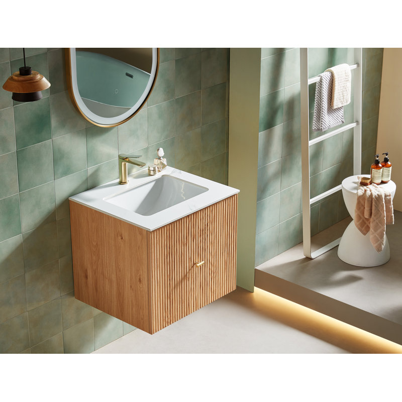 Ula 24" Natural Oak With White Countertop, White, Natural Oak