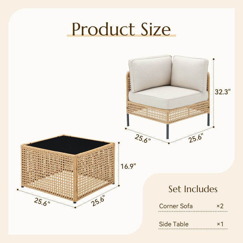 Ensemble de mobilier de patio modulaire en osier 3 pièces Ebern Designs