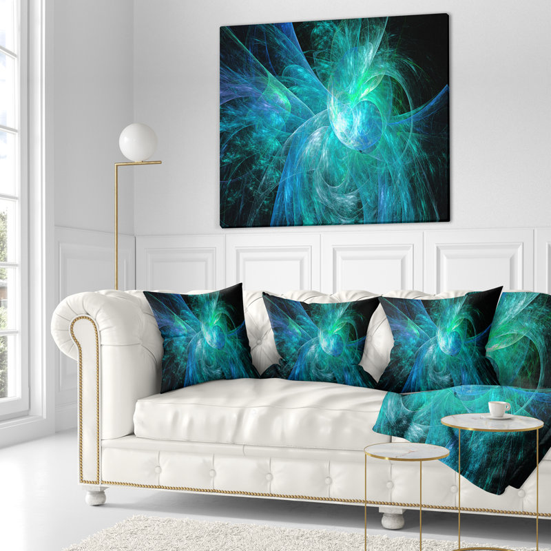 Fractale noire - coussin imprimé abstrait, 16 po x 1 po, Bleu, Coussin décoratif