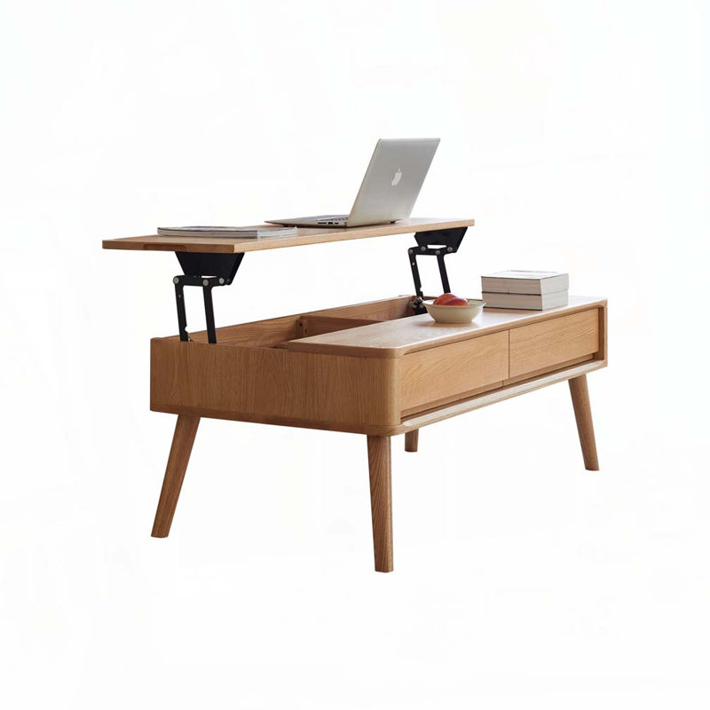 Table basse avec plateau relevable en bois de chêne massif, H 17,72 po x l 39,37 po x P 23,62 po