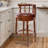 Swivel Bar Stool with Top-Grain Leather Seat, Hollow Back Design, Solid Wood Frame & Footrest for Kitchen, Dining, or Living Room-703482630-690989133