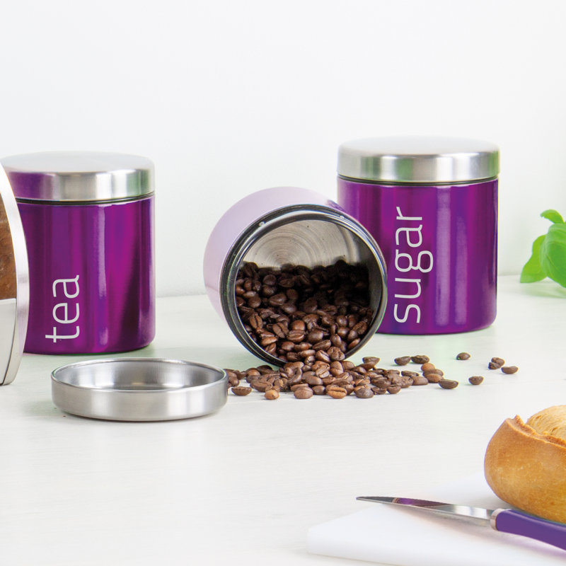 SQ Professional Gem 3 Piece Stainless Steel Coffee, Tea, & Sugar Jar Set, Purple/Rose Gold