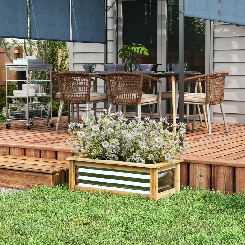 Boîte à fleurs surélevée pour l'extérieur, en métal galvanisé avec support en bois, pour la croissance des fleurs, des herbes et des légumes