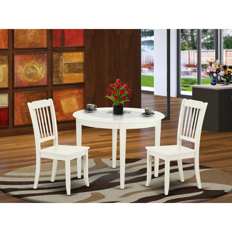 3 Piece Kitchen Table & Chairs Set Contains a Round Dining Room Table and 2 Dining Room Chairs, 42x42 Inch, Linen White