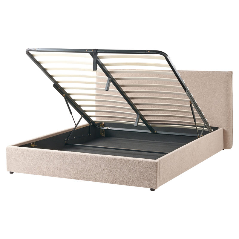 Ottoman Bed Boucle LAVAUR Taupe, European Kingsize (160 x 200cm)