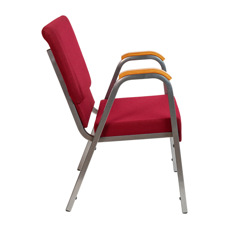 Elegant Burgundy Fabric 21" Stackable Church Chair with Silver Vein Frame