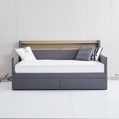Twin Size Daybed With Drawers, Upholstered Daybed With Charging Station And LED Lights by Latitude Run