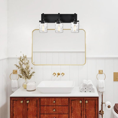 Modern 3-Light Vanity Wall Sconce With Clear Hammered Shade For Bathroom, Bedroom, And Living Room