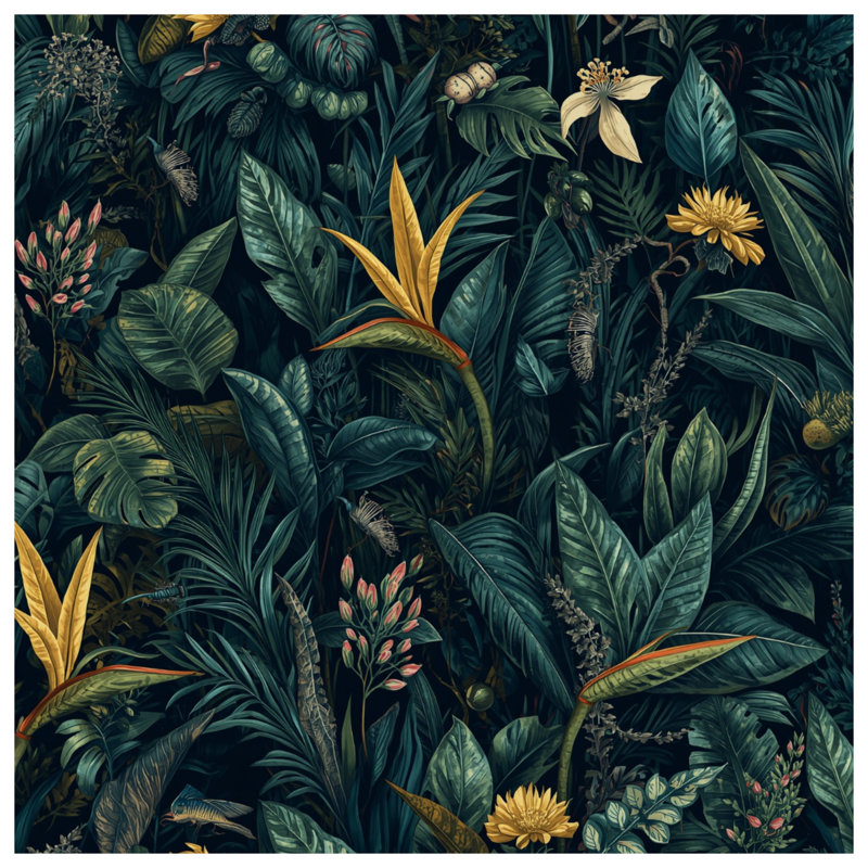 Tropical Jungle Foliage Wall Tapestry - Tropical Wall Decor, 68in H x80in W with 4 Grommets