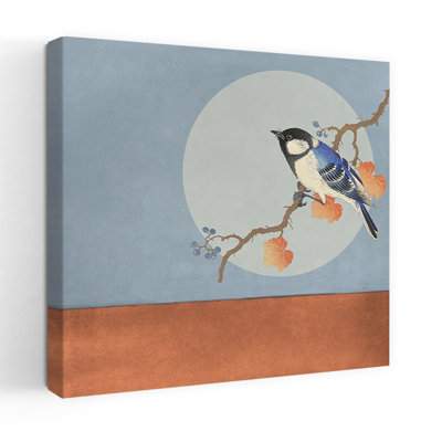 «Blue Bird Under Moon Peaceful Serene Traditional Bird Autumn Nature», art mural