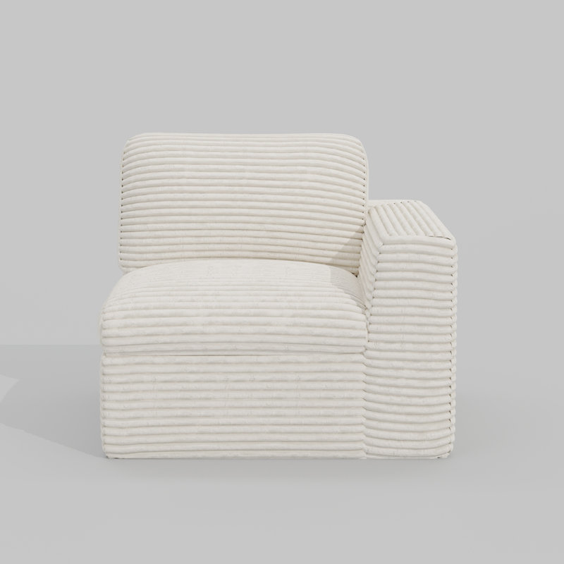Wide Plush Corduroy Compression Boneless Sofa Corner Seat Module, Left Seat, Right Seat, White