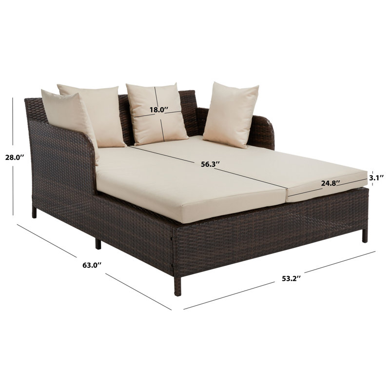 Andromeda Double Chaise Lounge with Cushion, Brown/Sand