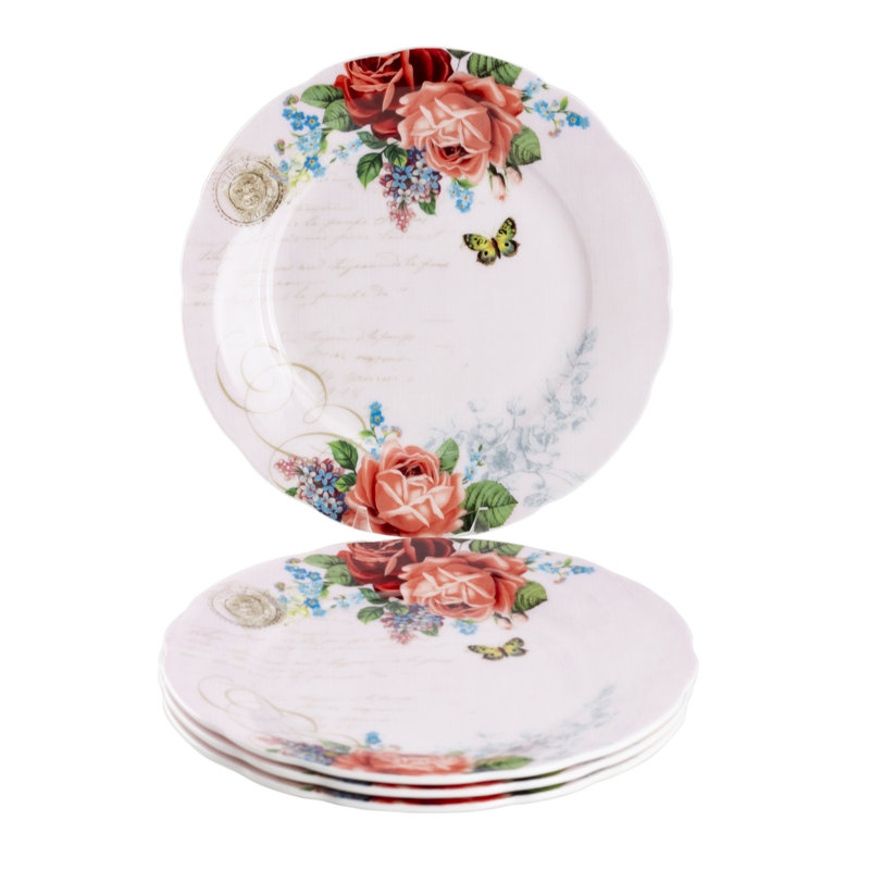  Rose Butterfly 7.5" Bone China Dessert Plate