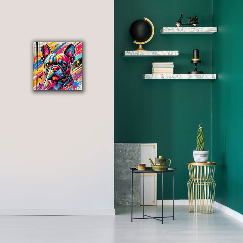  «French Bulldog - Abstract» par Rey Klimt, art mural sur toile, 37 po x 37 po, H 12 po x l 12 po x P 0,75 po