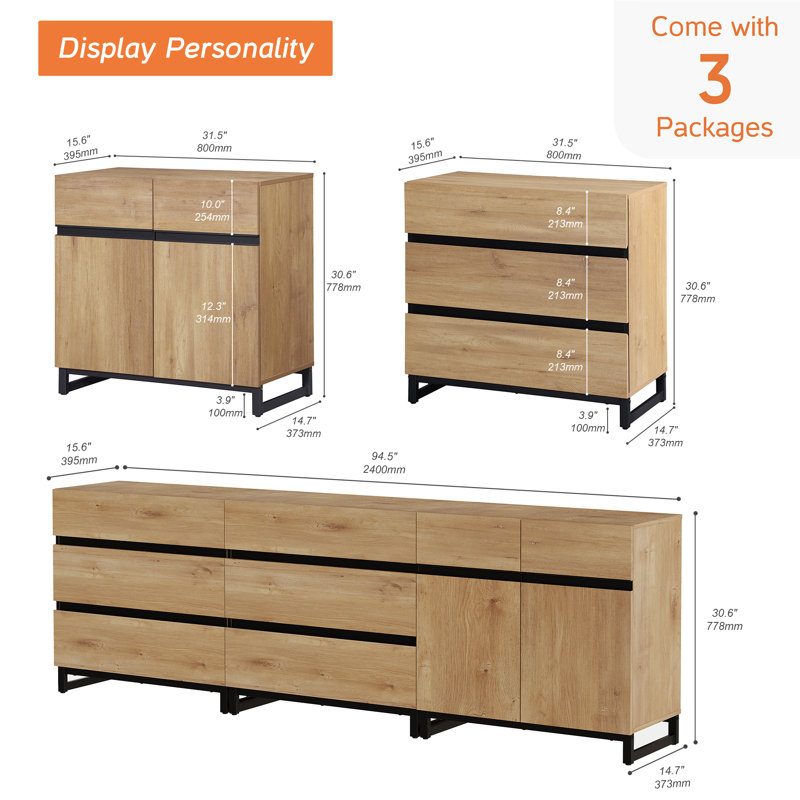 Aadam Wood 6-Drawer TV Stand for TVs up to 100", Oak