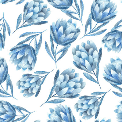 Papier peint bleu Protea