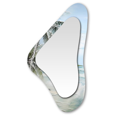 Palm Tree Ocean View Paradise - White Asymmetrical Large Wall Mirror, Traditional Irregular Shape Decorative Mirror, Printed Metal Art