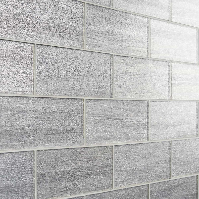 Veda 4x9 Polished Glass Subway Tile, Silver
