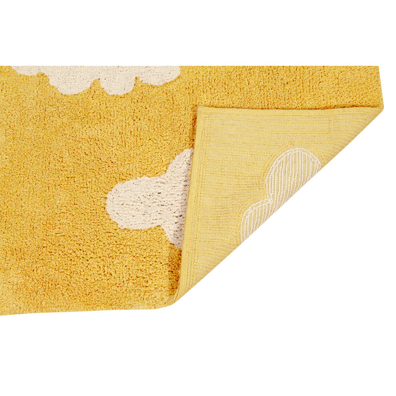 Hand Knotted Cotton Abstract Area Rug in Yellow/White