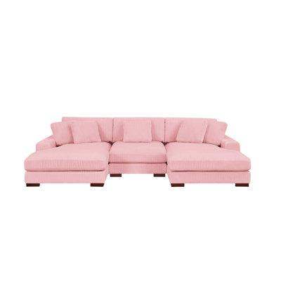 Large Seating Corduroy Upholstered Double Chaise Sectional