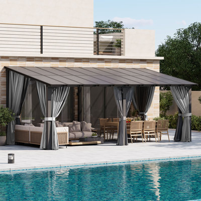 20 Ft. W X 10 Ft. D Outdoor Pergola With Canopy & Curtains