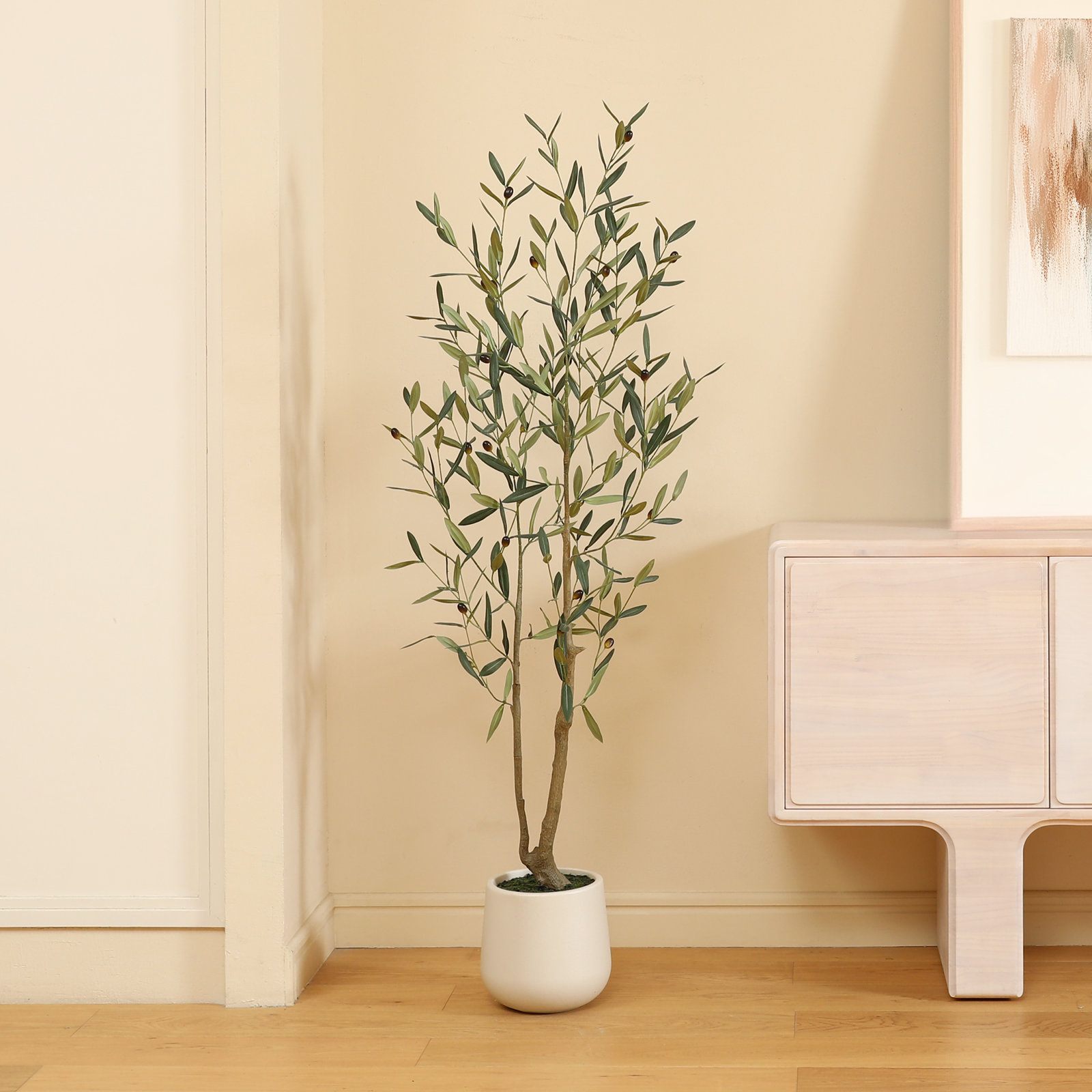 Adcock 84" Olive Tree in Pot, 60" H x 20" W x 20" D