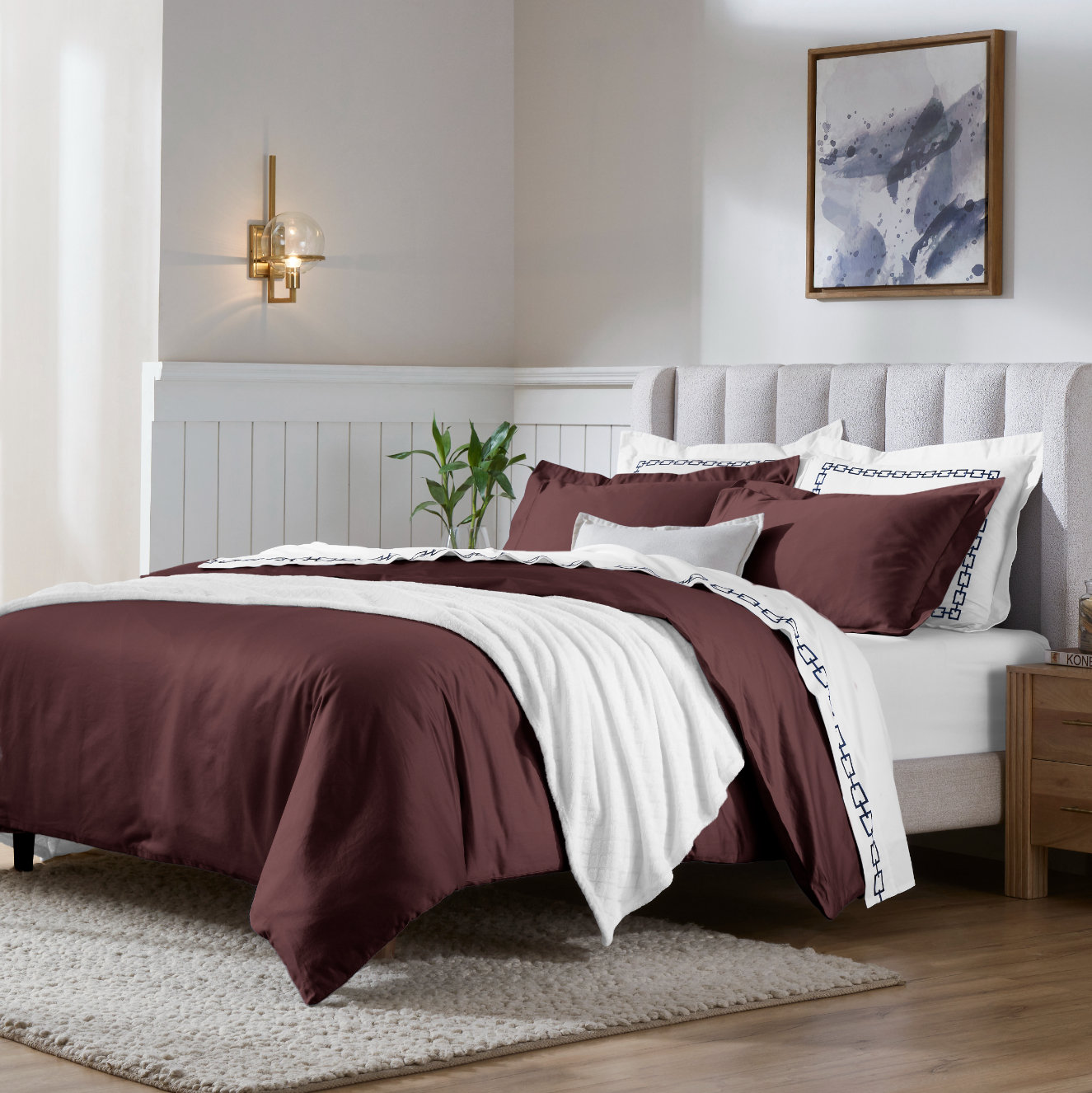 Egyptian Cotton Duvet Cover Set, Plum, King/California King Duvet Cover + 2 King Shams