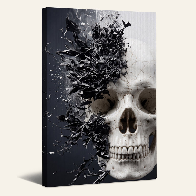 Toile blanche d'Halloween se désintégrant en feuilles noires, H 24 po x l 18 po