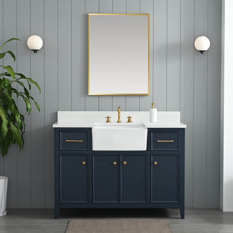 Meuble-lavabo simple 48 po Aisa, Bleu indigo / or brossé