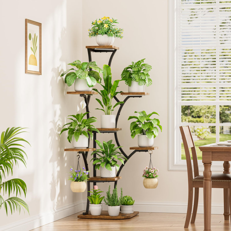 Support pour plante d'angle avec lumière de croissance, tablette à niveaux de 90 degrés avec lumières de minuterie pour plantes d'intérieur, support d'affichage multifonctionnel