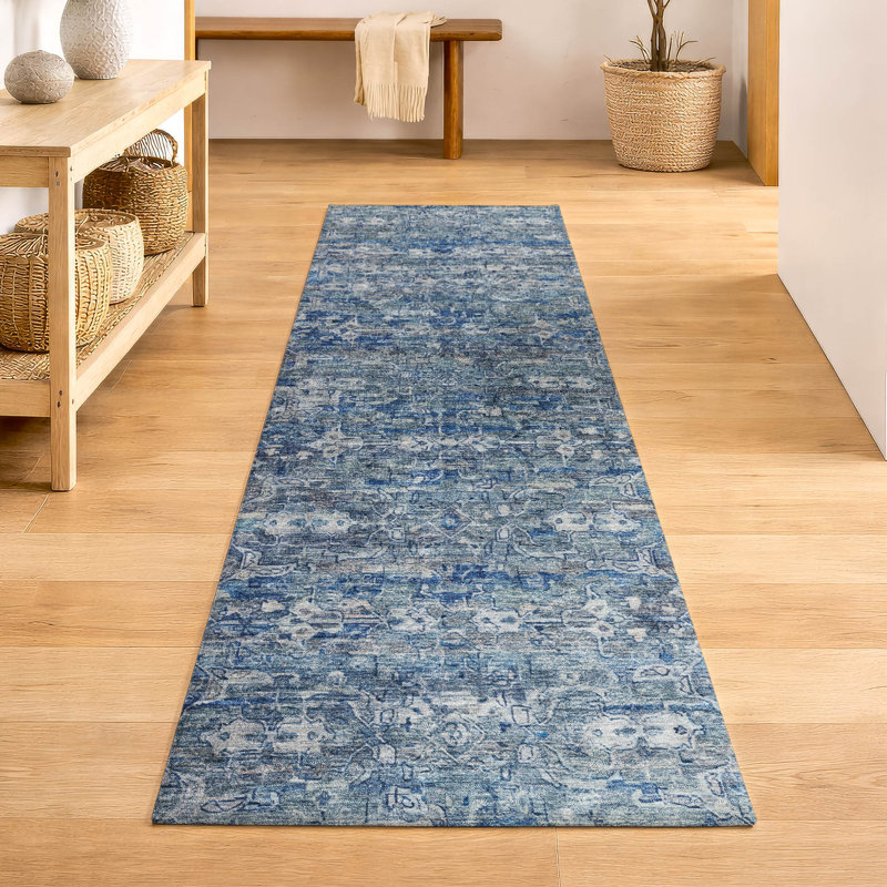 Premium Machine Washable Mayfield AMF2324 Ikat Rug, Denim, 2'3" x 7'6" Runner