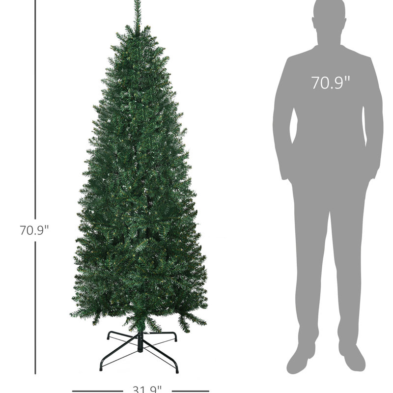 Arbre de Noël artificiel de 6 pi de hauteur - Sapin mince, 583 pointes, réaliste, facile à assembler, feu, arbre économisant l'espace de 70,5 po, apparence réaliste, configuration,