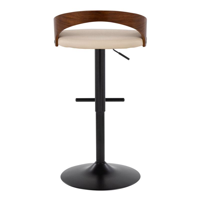 Cream Adjustable Swivel Bar Stool with Walnut Backrest