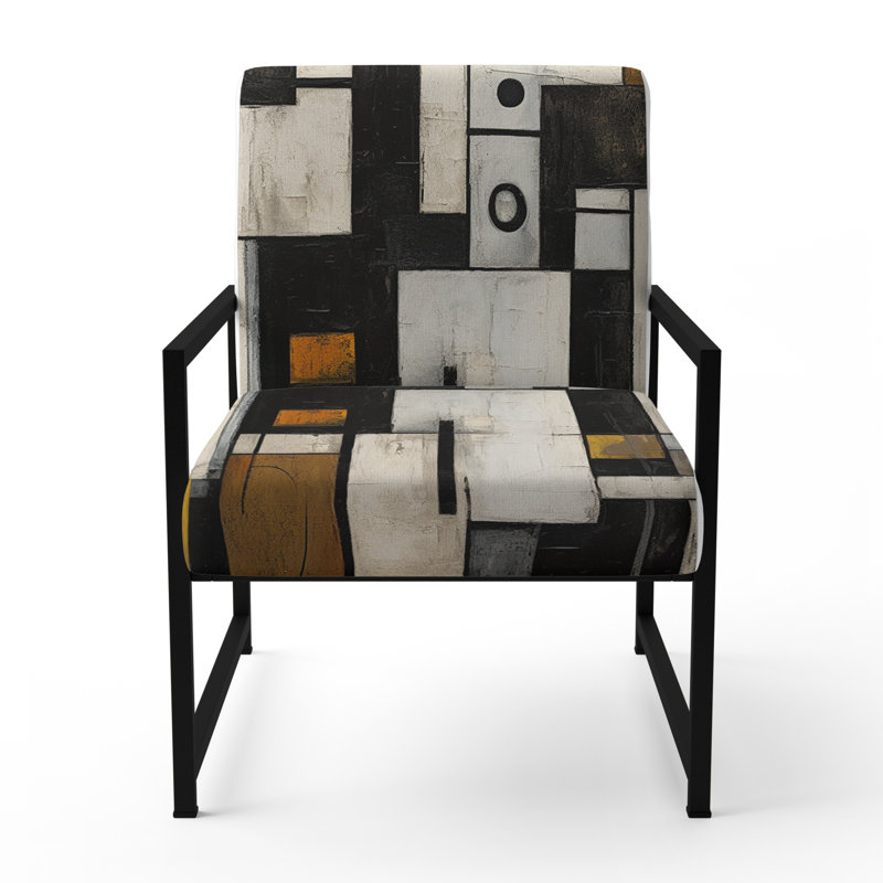 Garden Of Urban Groove Abstract Geometrics VI - Upholstered Contemporary Arm Chair, Geometric Abstract Accent Chair, Black