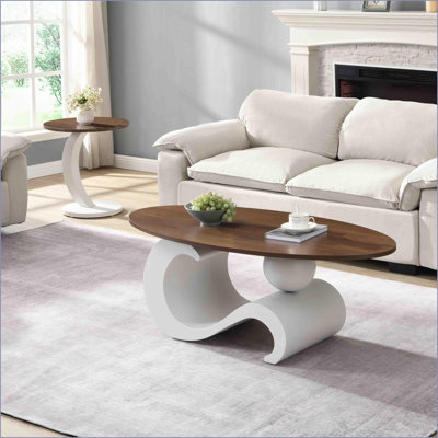 Blanc 2-en-1 ovale & amp; Ensemble de tables basses rondes pour salon, facile à assembler Structure stable