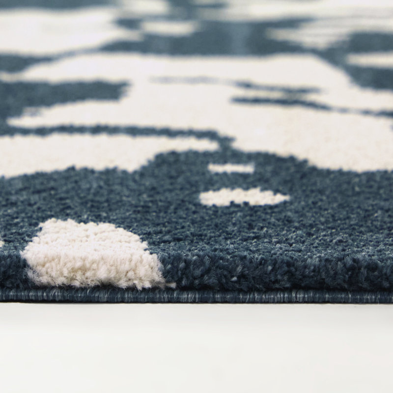 Mila Blue/Cream Abstract Modern Area Rug, Rectangle 5'3" x 7'