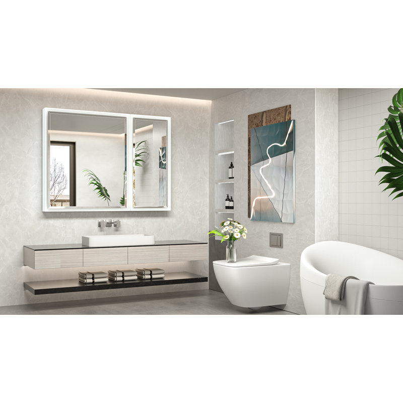 Armoire à pharmacie avec miroir et tablettes Cyrille, H 30 po x l 40 po x P 5,2 po, Blanc