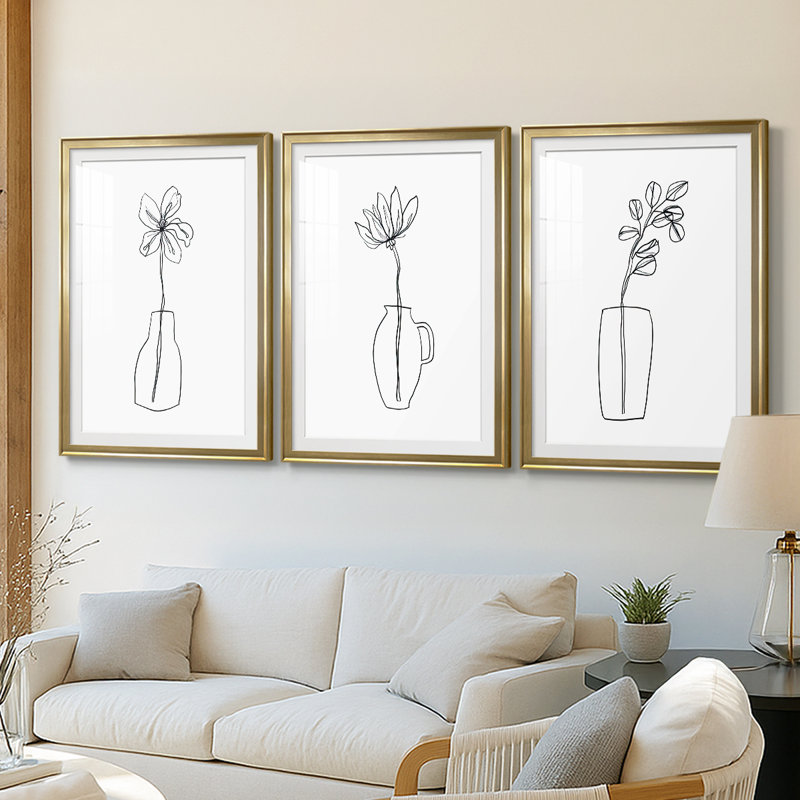 Spring Trio I - Impression personnalisée de qualité supérieure avec cadre mat - 3 pièces, H 27 po x l 39 po, Doré