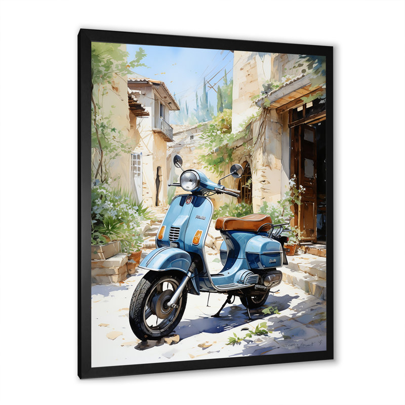 «Blue Urban Scooter Vibes» sur toile, Cadre photo noir, H 40 po x l 30 po