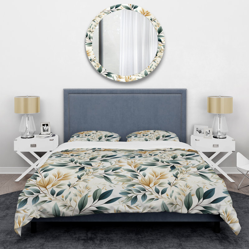Ensemble de housse de couette Neutral Leaves - Plants, Housse de couette pour grand lit et 2 taies décor