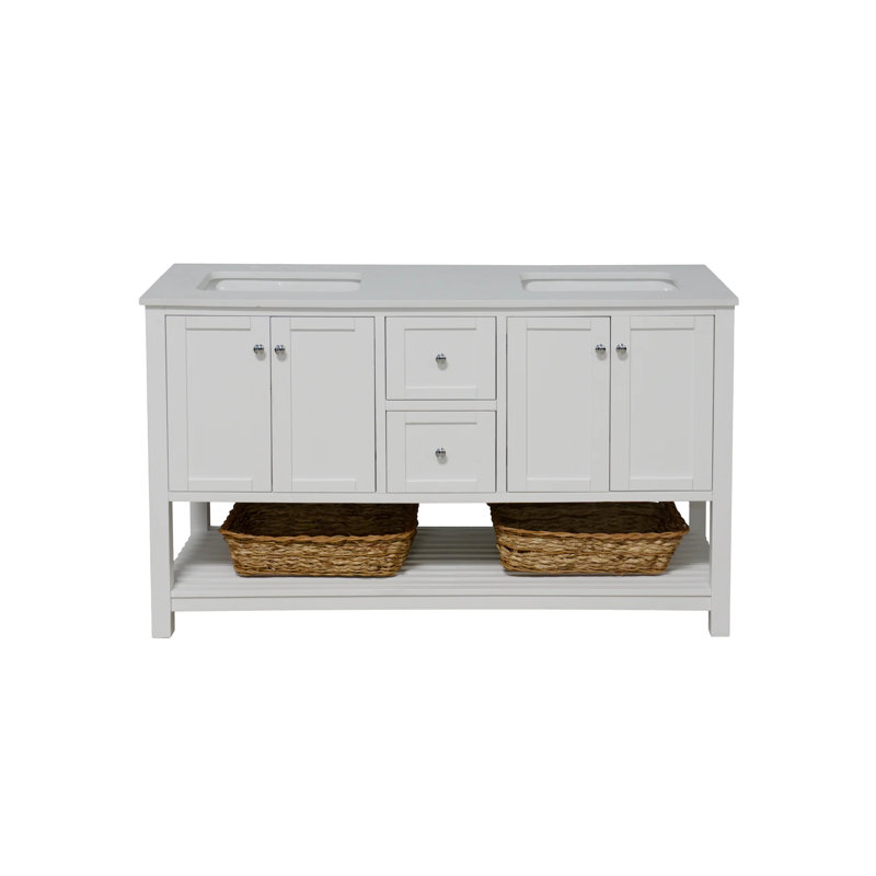 Binne 60'' Double Bathroom Vanity with Top, Engineered White, White