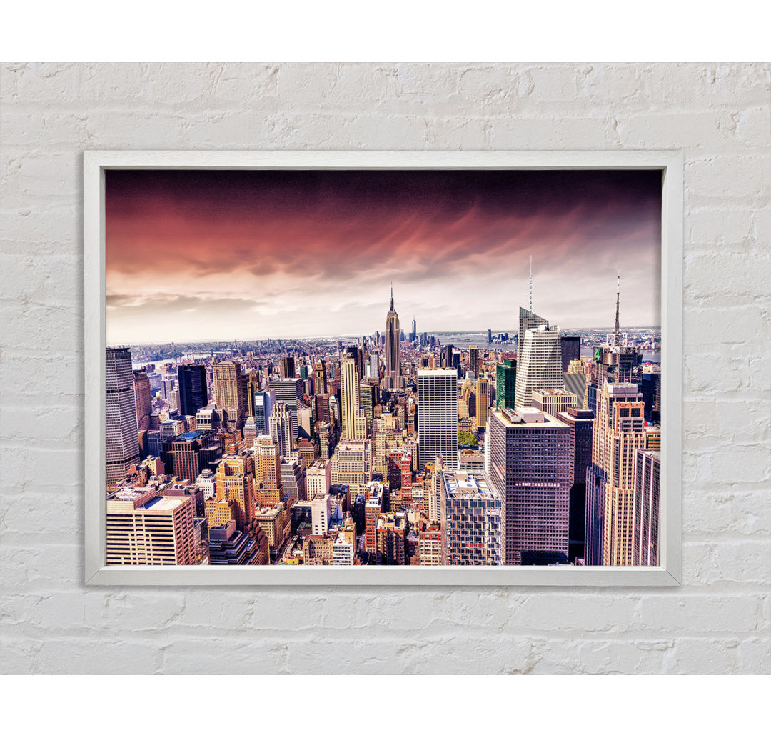 Pink Skies Over NYC - Einzelner Bilderrahmen Kunstdrucke auf Leinwand